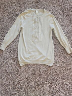 J. Crew 100% Cashmere Cream Pintuck Button-Front Crewneck Sweater